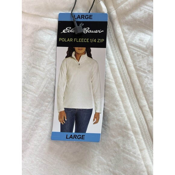 Eddie Bauer Women's Long Sleeve Polar Fleece Quarter Zip Pullover L Large Ivory - Picture 14 of 16